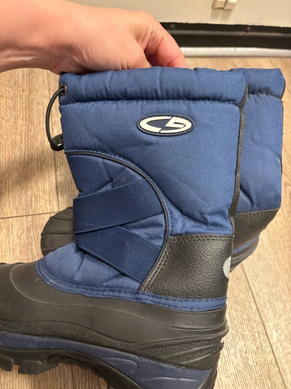 Kids Navy Winter Snow Boots with Drawstring